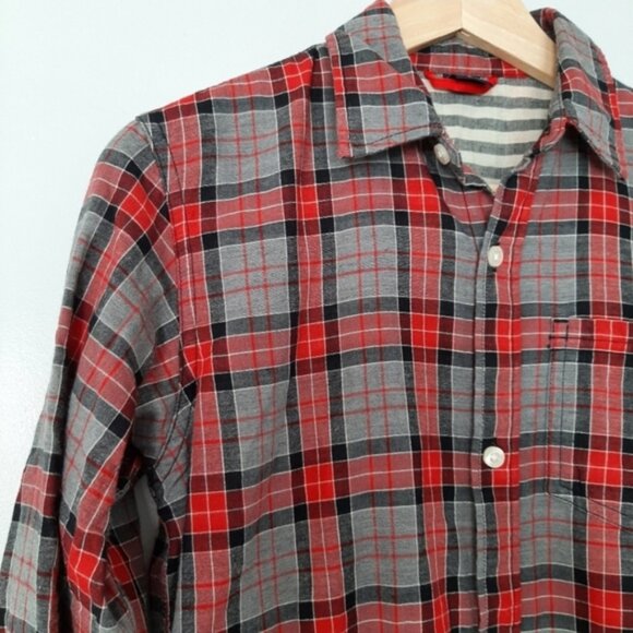 GAP Utility Sleeve Lined Plaid Button-Up Shirt Top Red Gray Kids Youth Sz XL - Picture 7 of 15